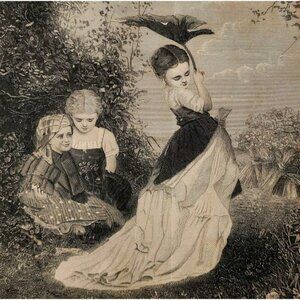 1881 Engraving Lovely Sisters First Train Dress Fashion Victorian Zimmer DWQQ18